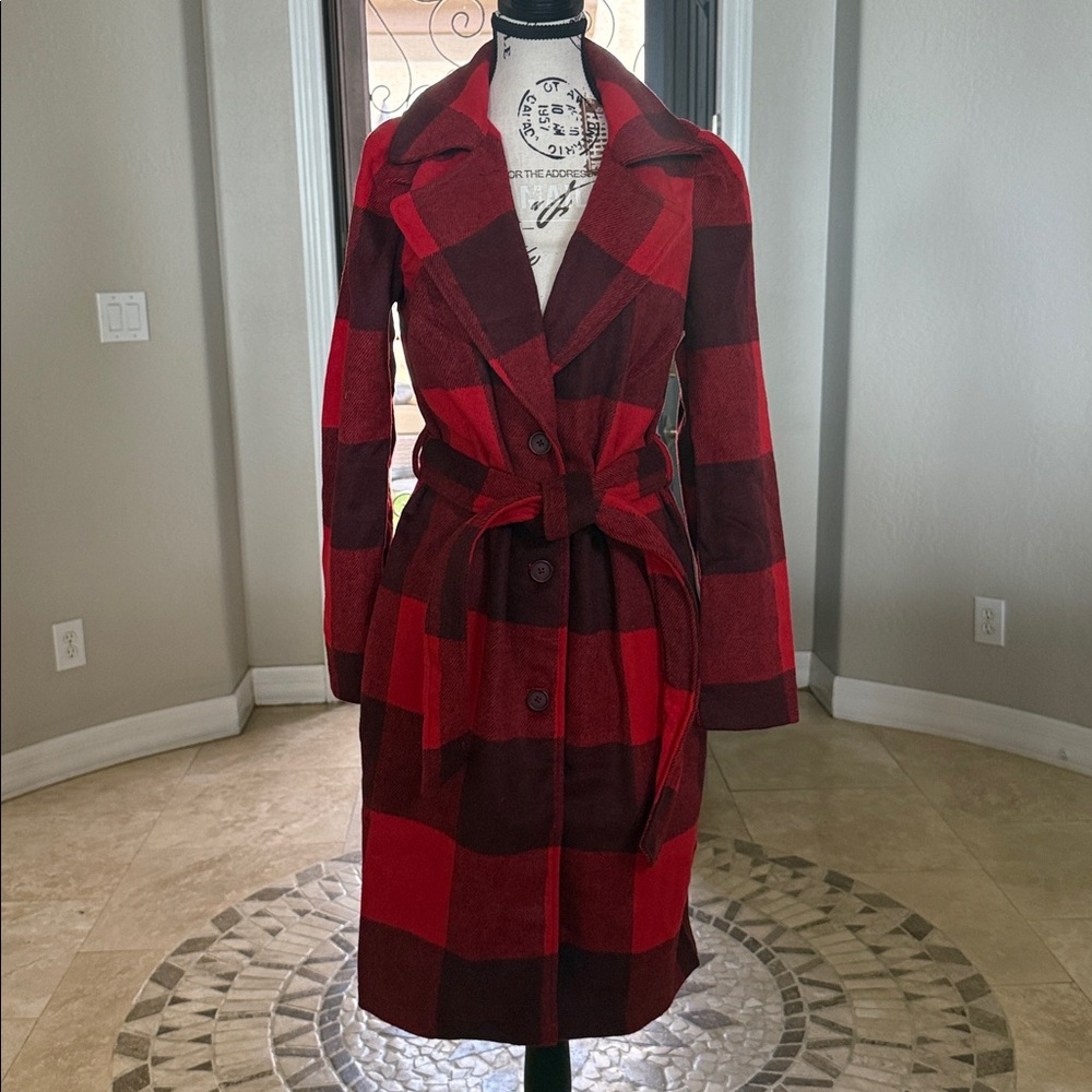 G by Giuliana Black Label Red and Black Wool Blend coat